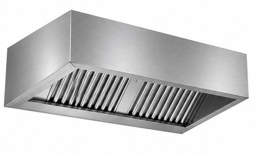 Campana extractora central recta de acero inoxidable AISI 304 – 3000x1600x680 mm INACECROM
